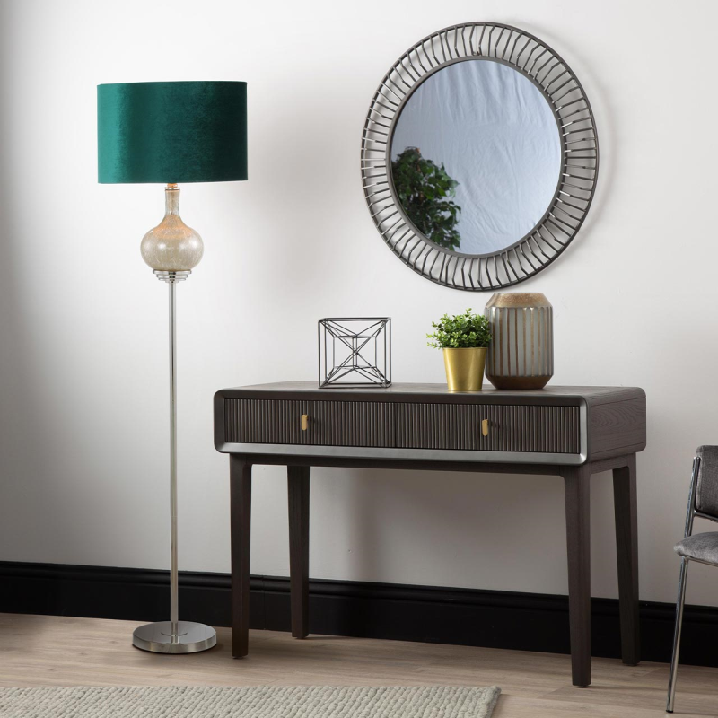 165cm White Mercury Floor Lamp with Dark Green Velvet Shade