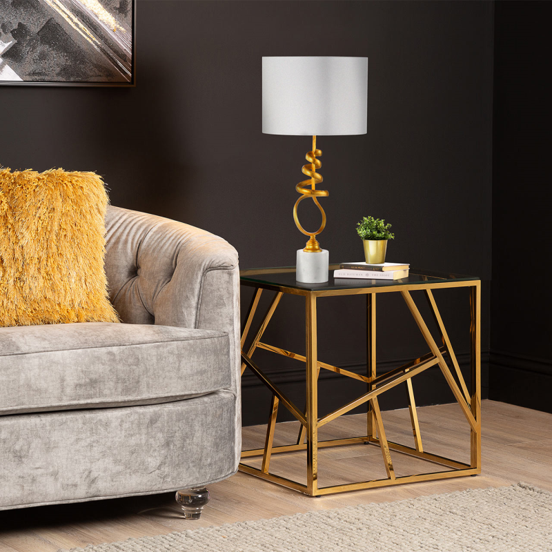 76.5cm Gold Leaf Metal and Marble Table Lamp - Image 5