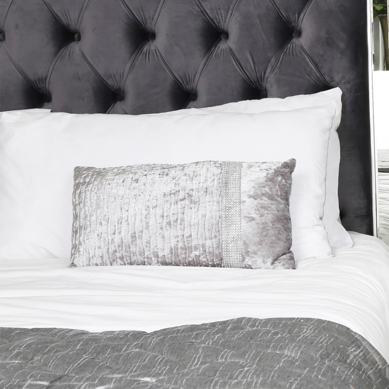 Unfilled 30x50 Crushed Velvet Band Cushion Cover Grey