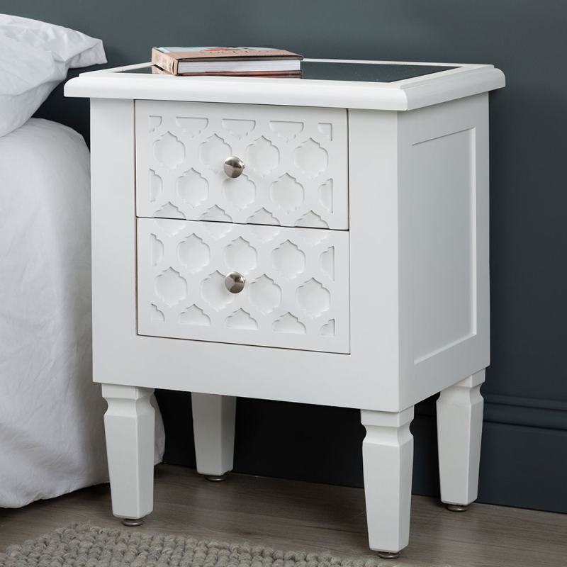 Casablanca White 2-Drawer Bedside Cabinet - DSP