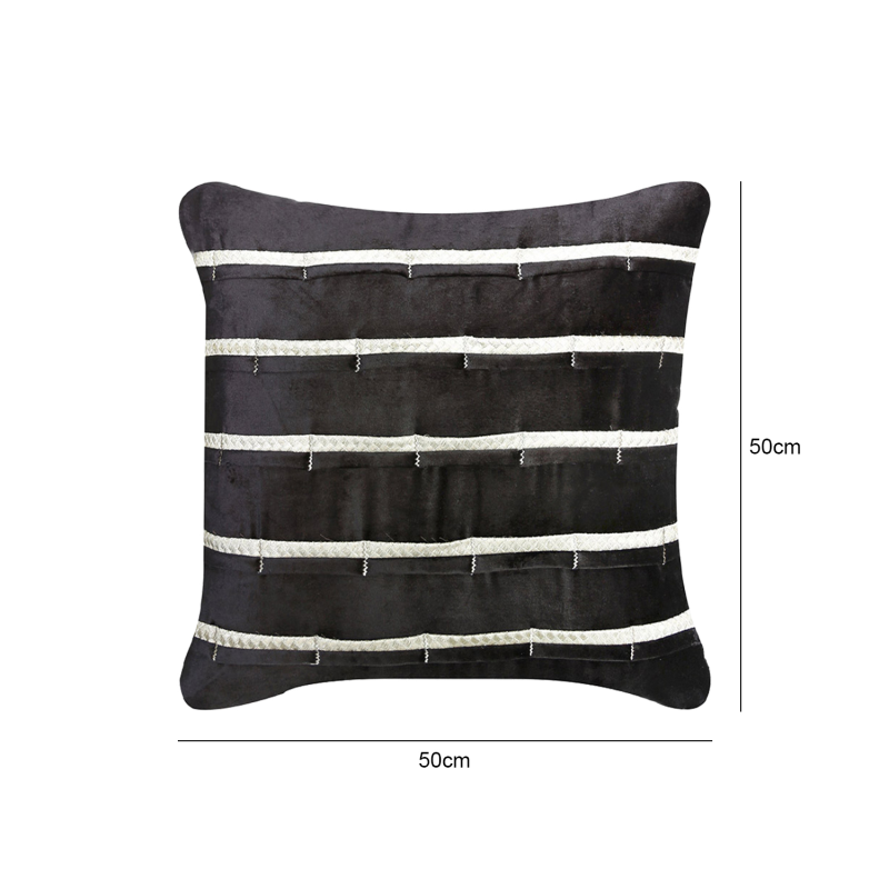 Unfilled 50x50 Velvet Strip Cushion Cover Black