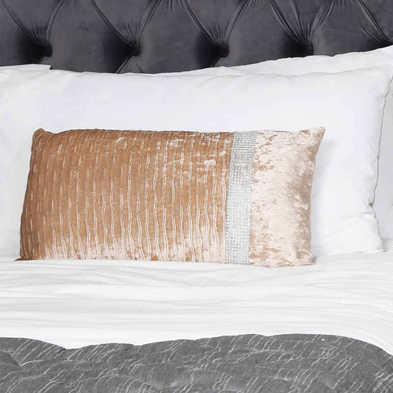 Unfilled 30x50 Crushed Velvet Band Cushion Cover Natural