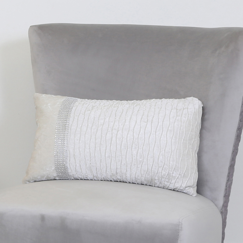 Unfilled 30x50 Crushed Velvet Band Cushion Cover Ivory