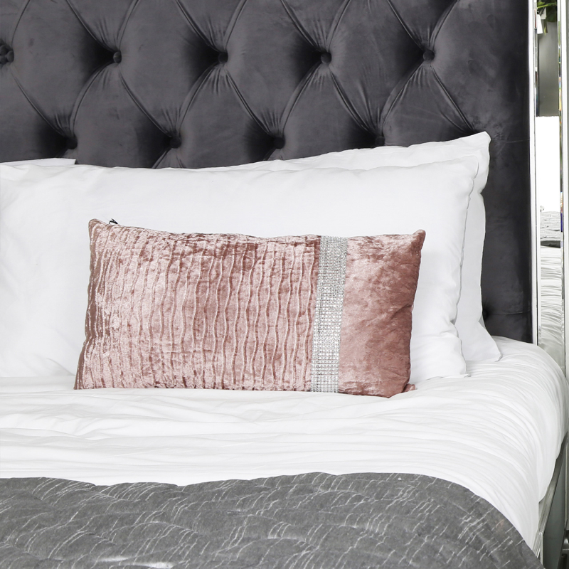 Unfilled 30x50 Crushed Velvet Band Cushion Cover Blush Pink