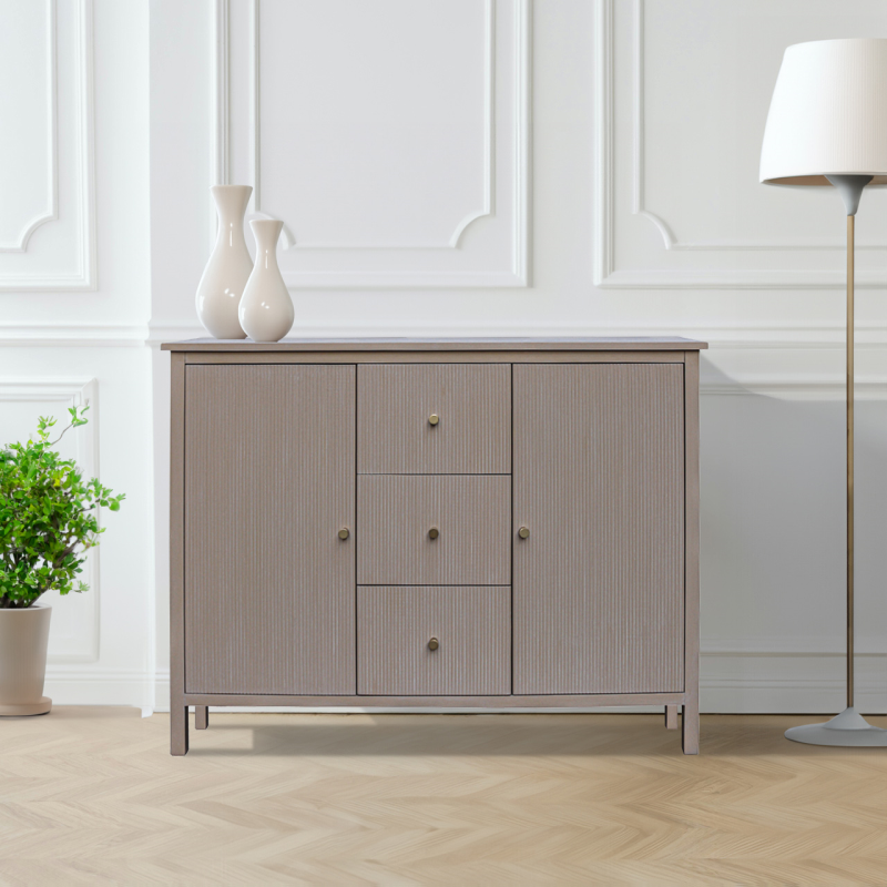 Lindon 2 Door 3 Drawer Taupe Sideboard with Nickel Handles