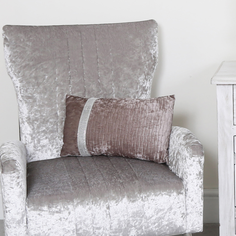 Unfilled 30x50 Crushed Velvet Band Cushion Cover Champagne