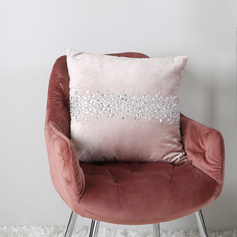 Unfilled 45x45 Beaded Velvet Cushion Cover Blush Pink
