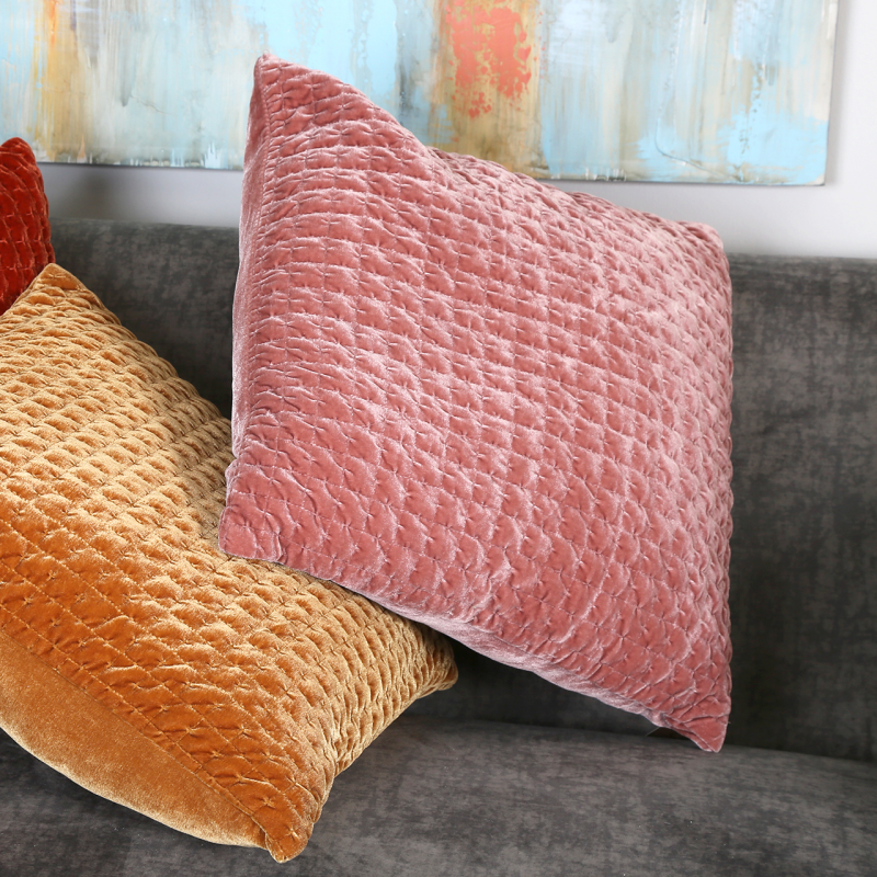 Unfilled 45x45 Quilted Velvet Cushion Cover Rose Pink