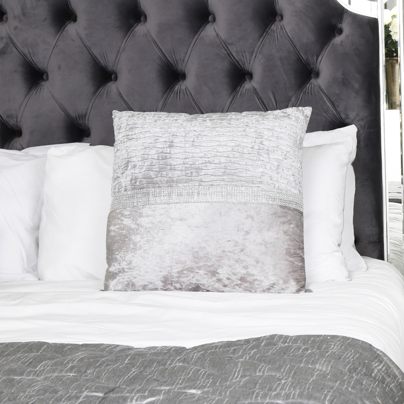 Unfilled 50x50 Crushed Velvet Diamond Stripe Cushion Cover Grey