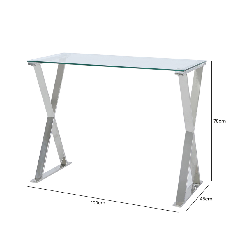 Taylor Stainless Steel Desk with Clear Glass Top - DSP