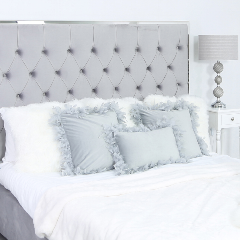 Unfilled 30x50 Velvet Feather Edge Cushion Cover Grey