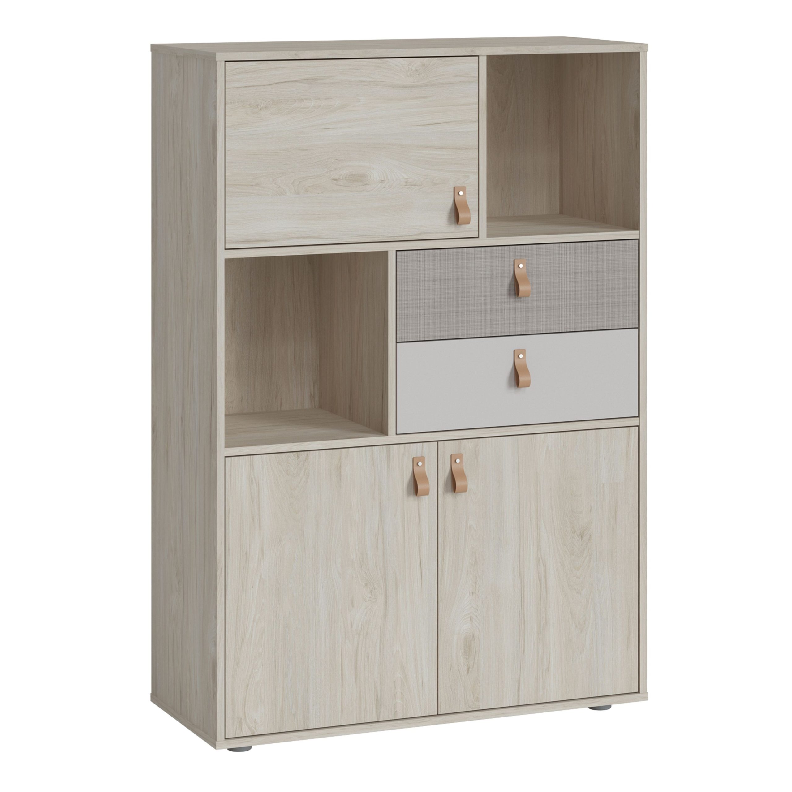Denim 3 Door 2 Drawer Cabinet in Walnut Grey and Cashmere