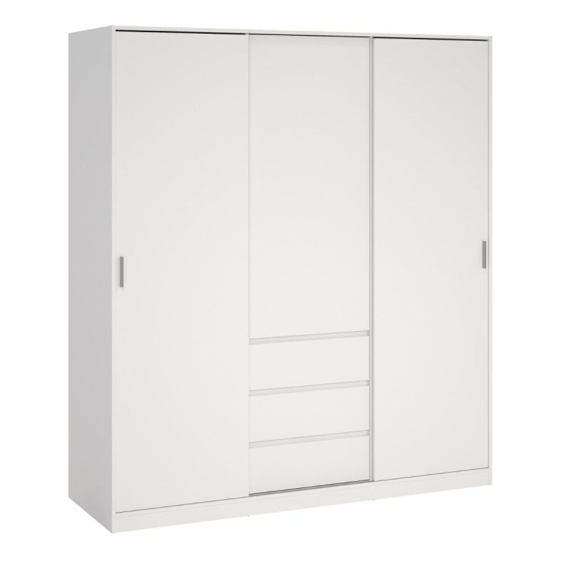 Naia Wardrobe with 2 sliding doors + 1 door + 3 drawers in White