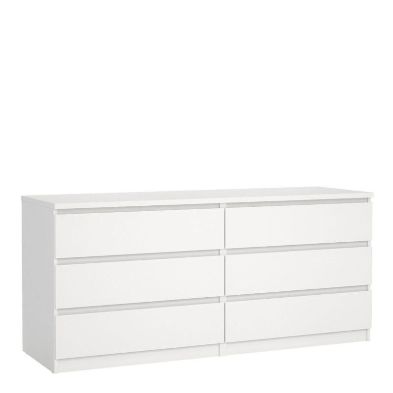 Naia Wide Chest of 6 Drawers in White