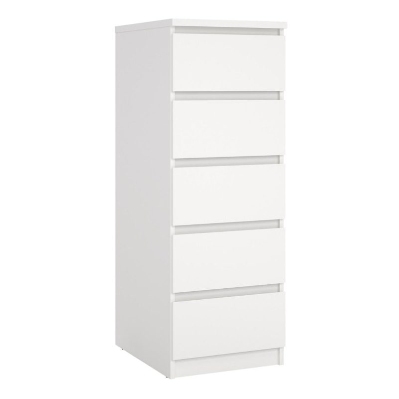 Naia Narrow Chest of 5 Drawers in White