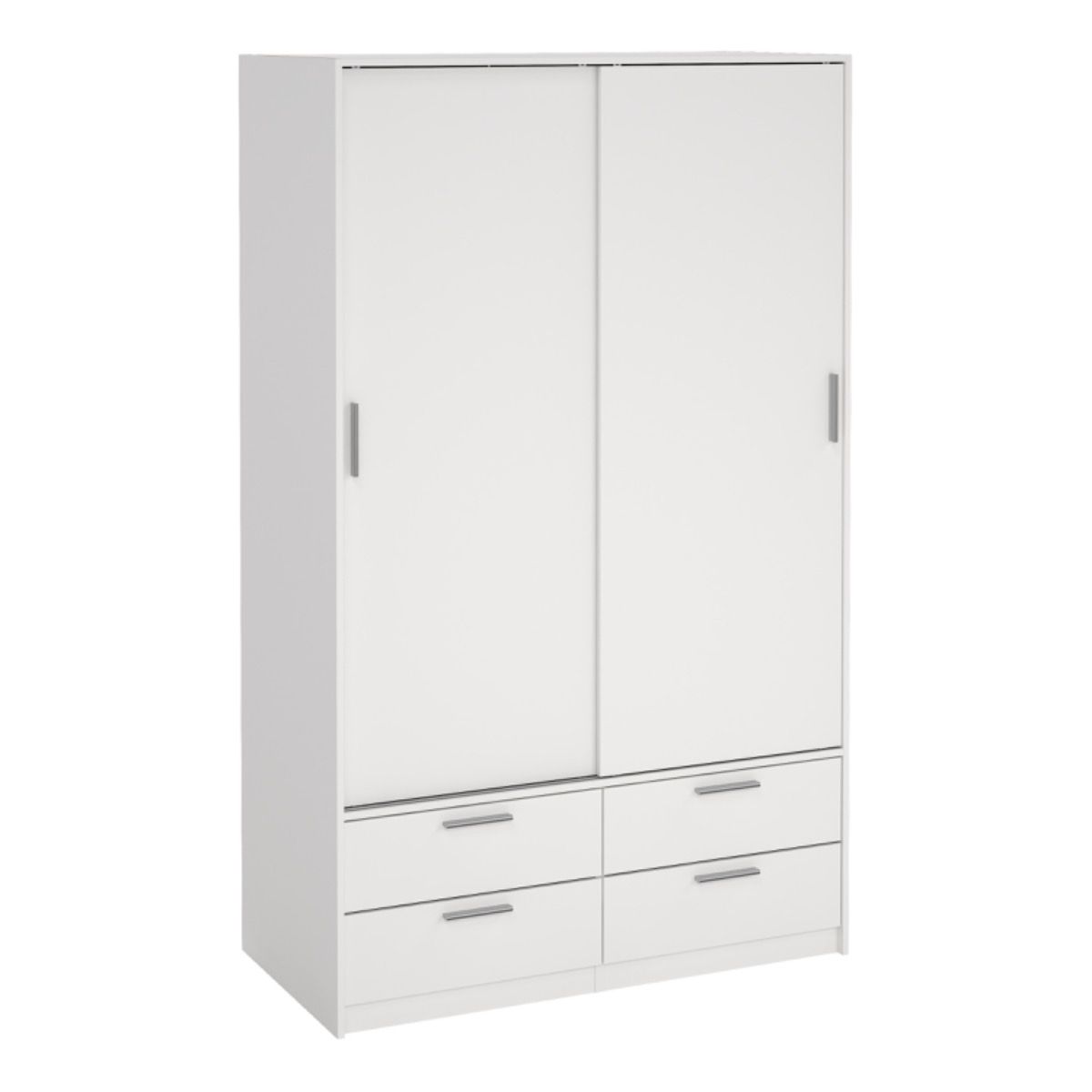 Line Wardrobe with 2 Sliding Doors and 4 Drawers in White