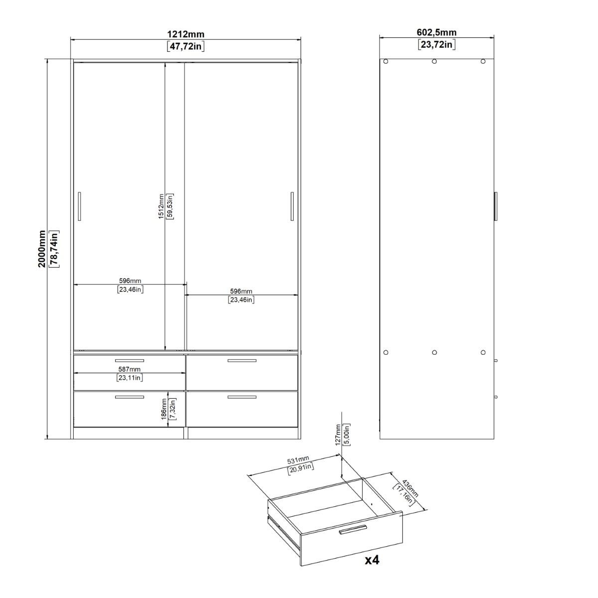 Line Wardrobe with 2 Sliding Doors and 4 Drawers in White - Image 12