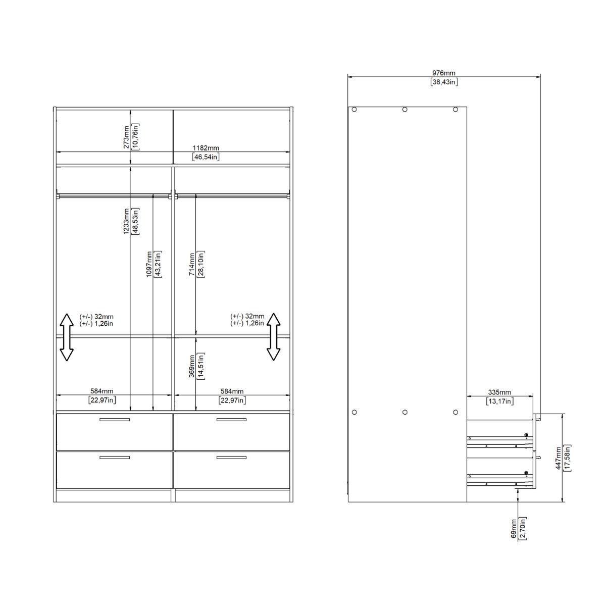 Line Wardrobe with 2 Sliding Doors and 4 Drawers in White - Image 13