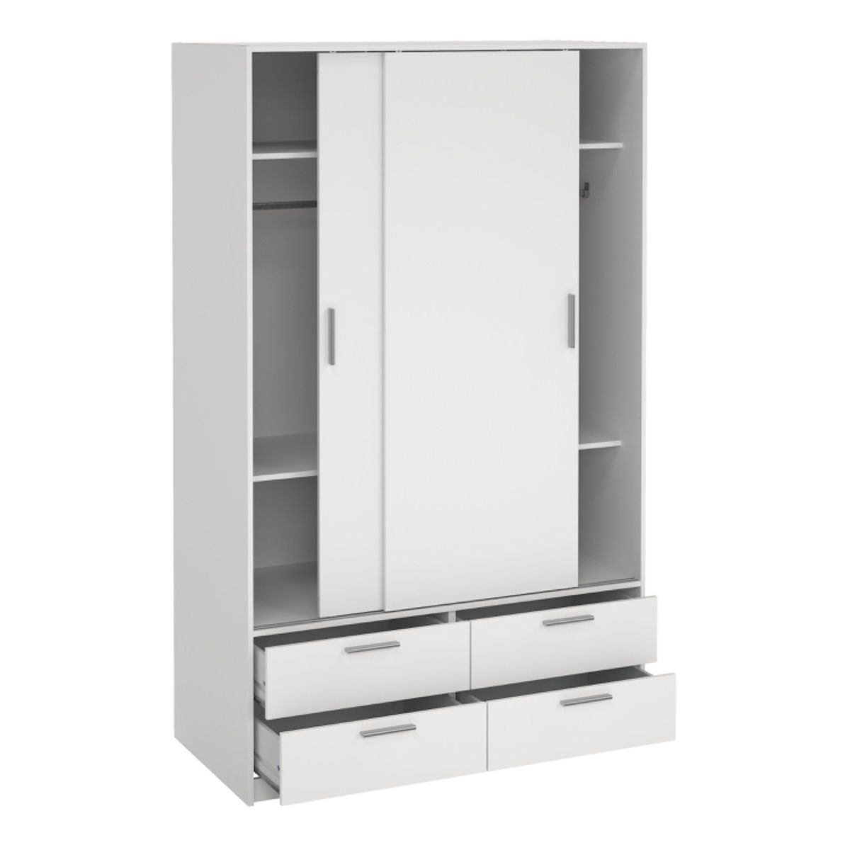 Line Wardrobe with 2 Sliding Doors and 4 Drawers in White - Image 6