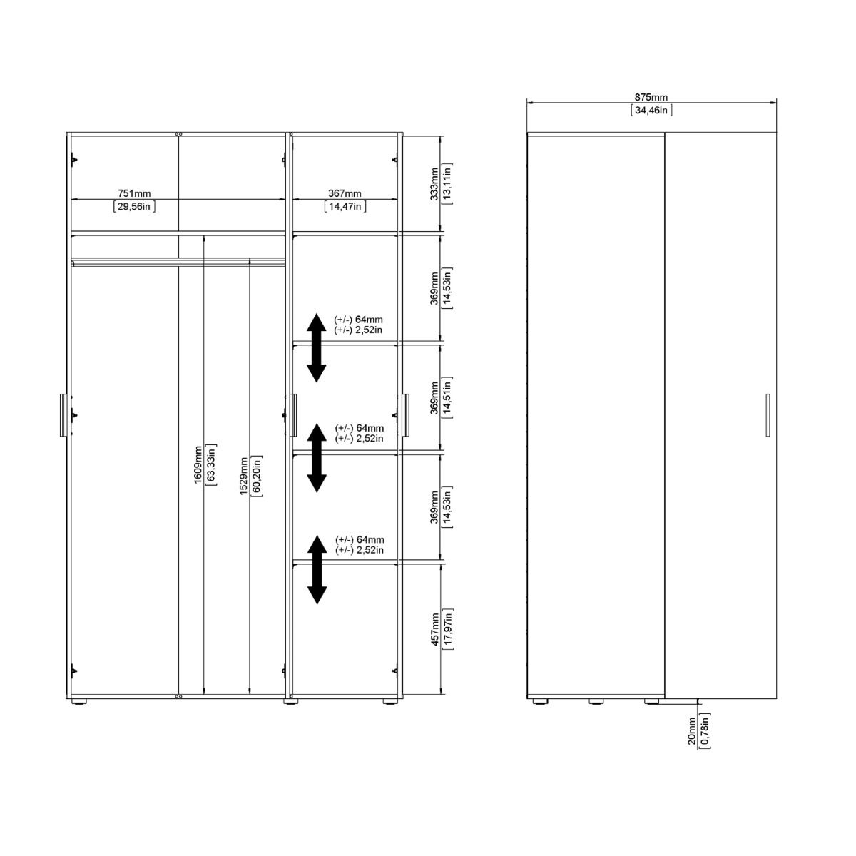 Pepe Wardrobe with 3 Doors in White - Image 11