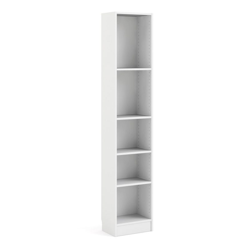 Basic Tall Narrow 4 Shelf Bookcase in White