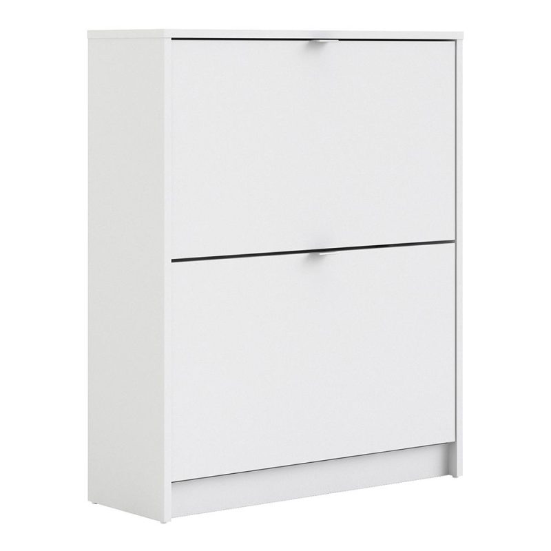 Shoes Cabinet with 2 Flip Down Doors and 2 Layers in White