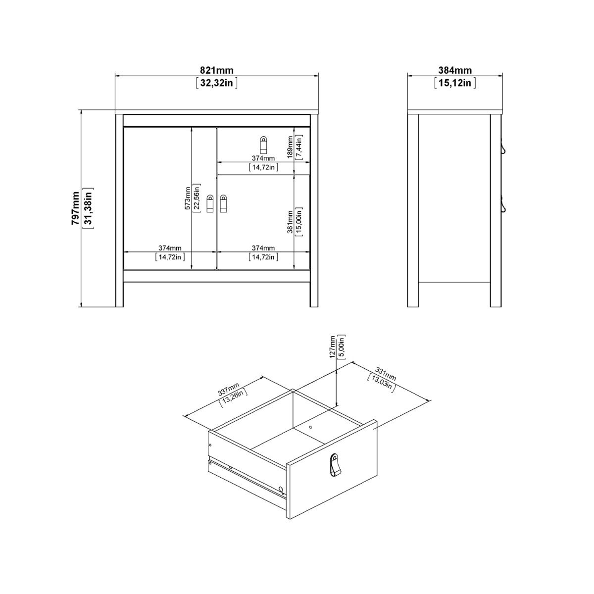 Barcelona Sideboard 2 Doors 1 Drawer in White - Image 8