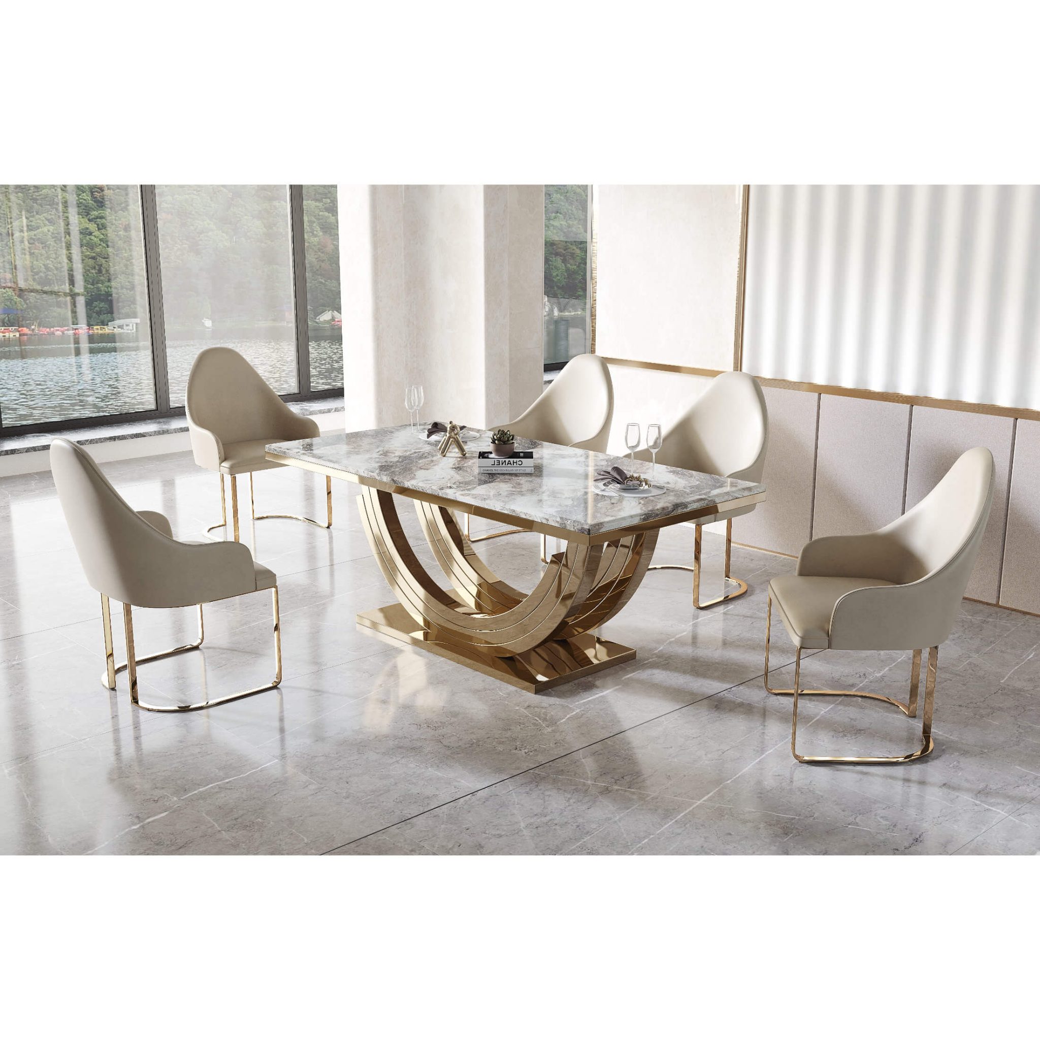 Midas Velvet Dining Chair Cream with Stainless Steel Legs Gold