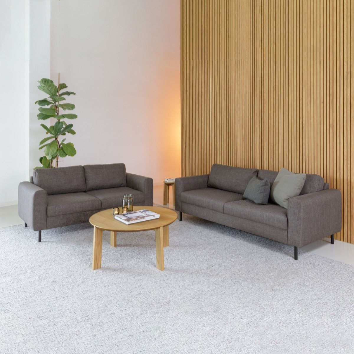 Omaha 2 + 3 Seater Sofa set in Basel Light Grey Brown Fabric