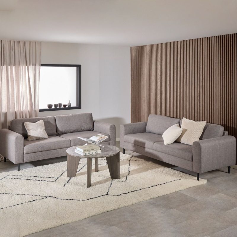 Omaha Set of 2 x 3 Seater Sofas in Basel Light Grey Brown Fabric