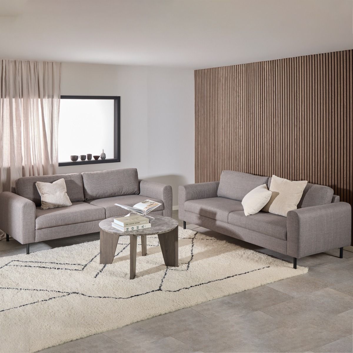 Omaha Set of 2 x 3 Seater Sofas in Basel Light Grey Brown Fabric