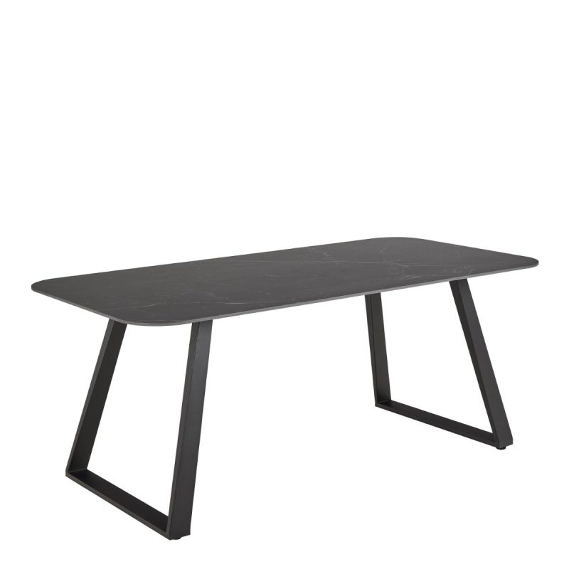 Antalya Dining Table with Black Ceramic Top & Black Metal Base