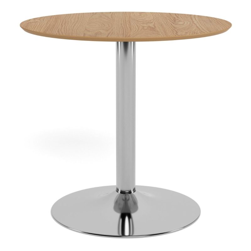 Ibiza Round Café Table in Matt Oak with Chrome Base