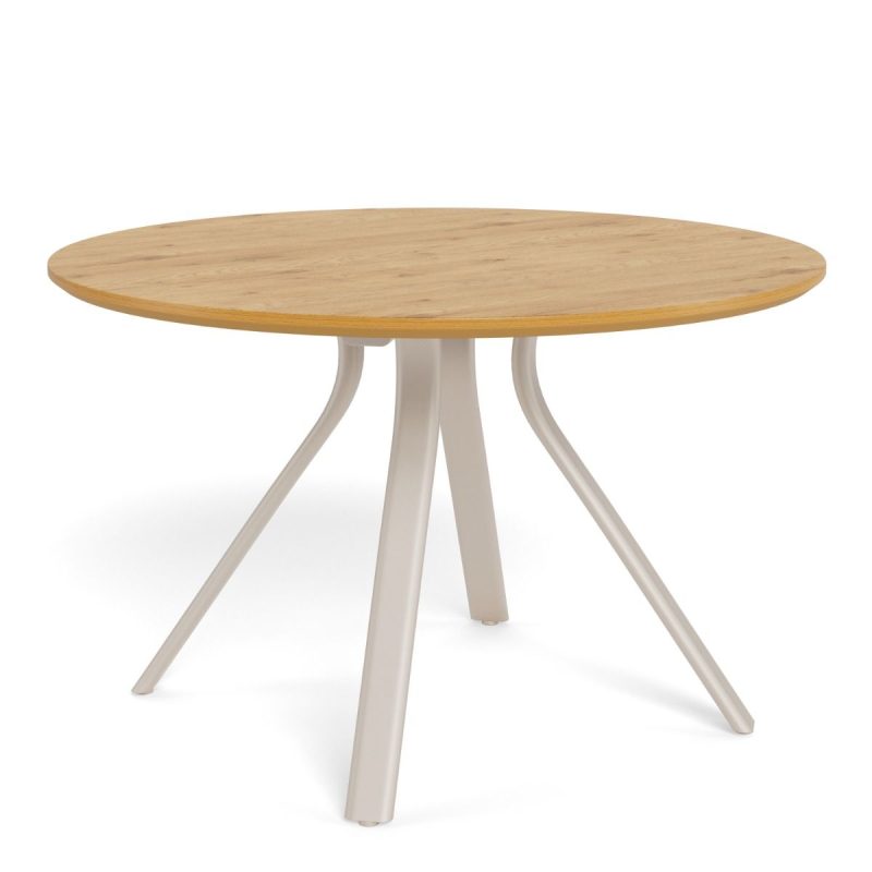 Bristol Round Dining Table in Wild Oak & Grey Metal Base